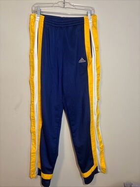 Vintage adidas Navy Track Pants with Yellow & White Stripes button  off
